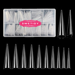 SWETIDY Unas stiletto XL transparentes para extensiones duraderas y acabado natural