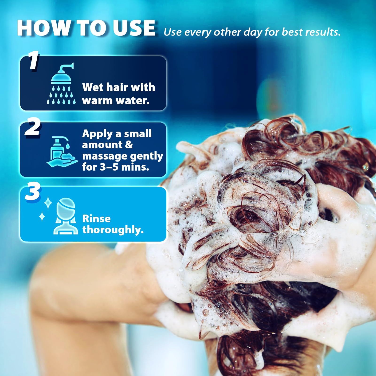 Swiftalyn Antifungal Shampoo application demonstration with 3–5 minute scalp massage.