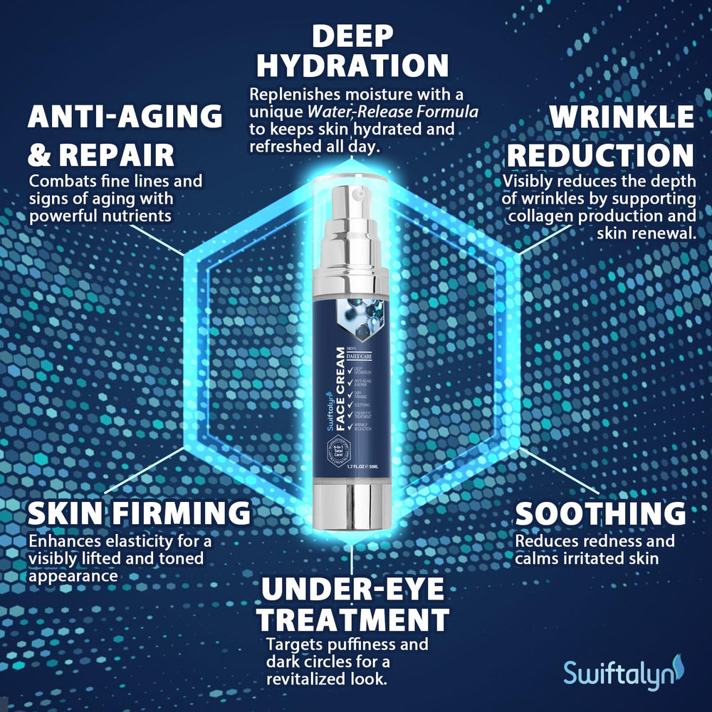 Aplicación diaria de Swiftalyn en el rostro para hombre, absorción rápida