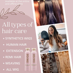 SWIGS wig conditioner bottle applying to fibers for silkiness.
