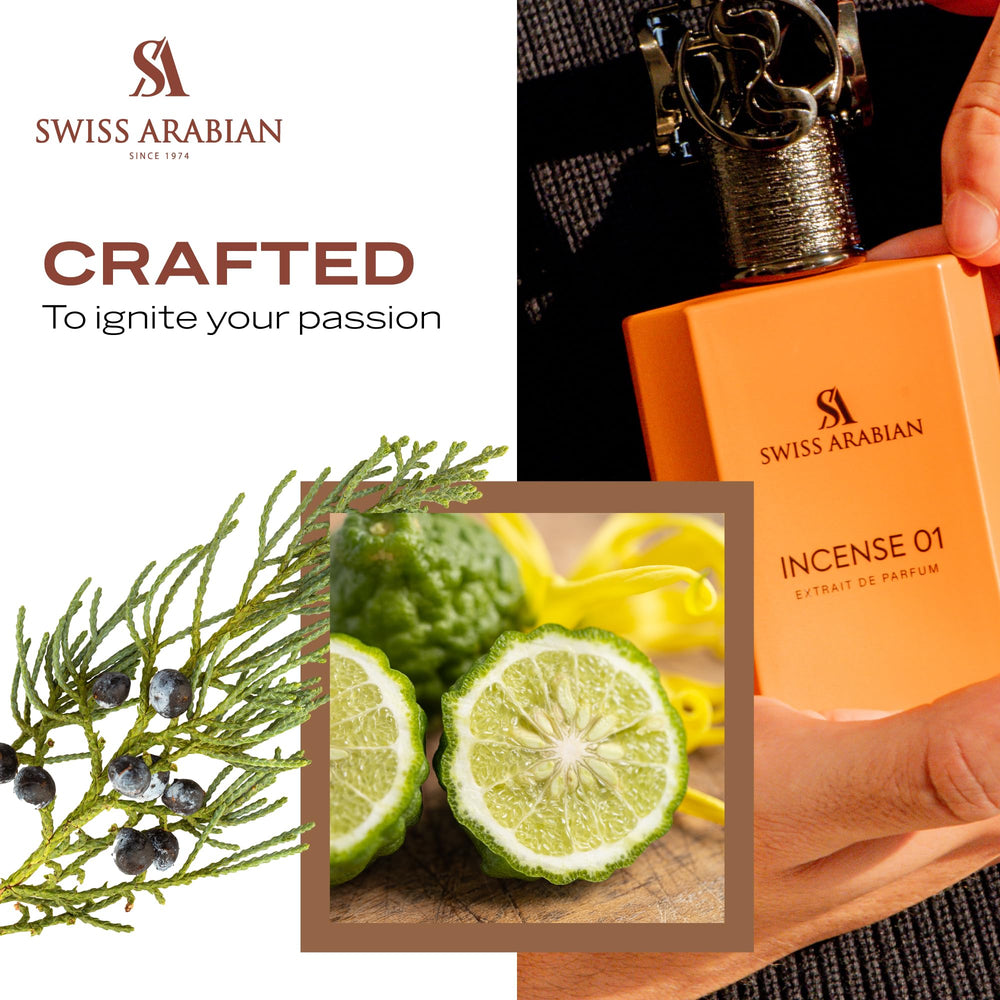 Swiss Arabian Incense 01 box front, elegant packaging for display