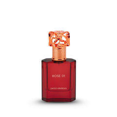 Swiss Arabian Rose 01 bottle-front view, long-lasting scent for evenings.