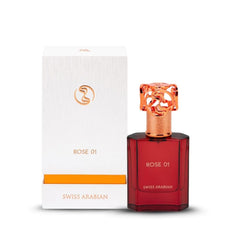 Swiss Arabian Rose 01 cap closeup, premium packaging and allure.
