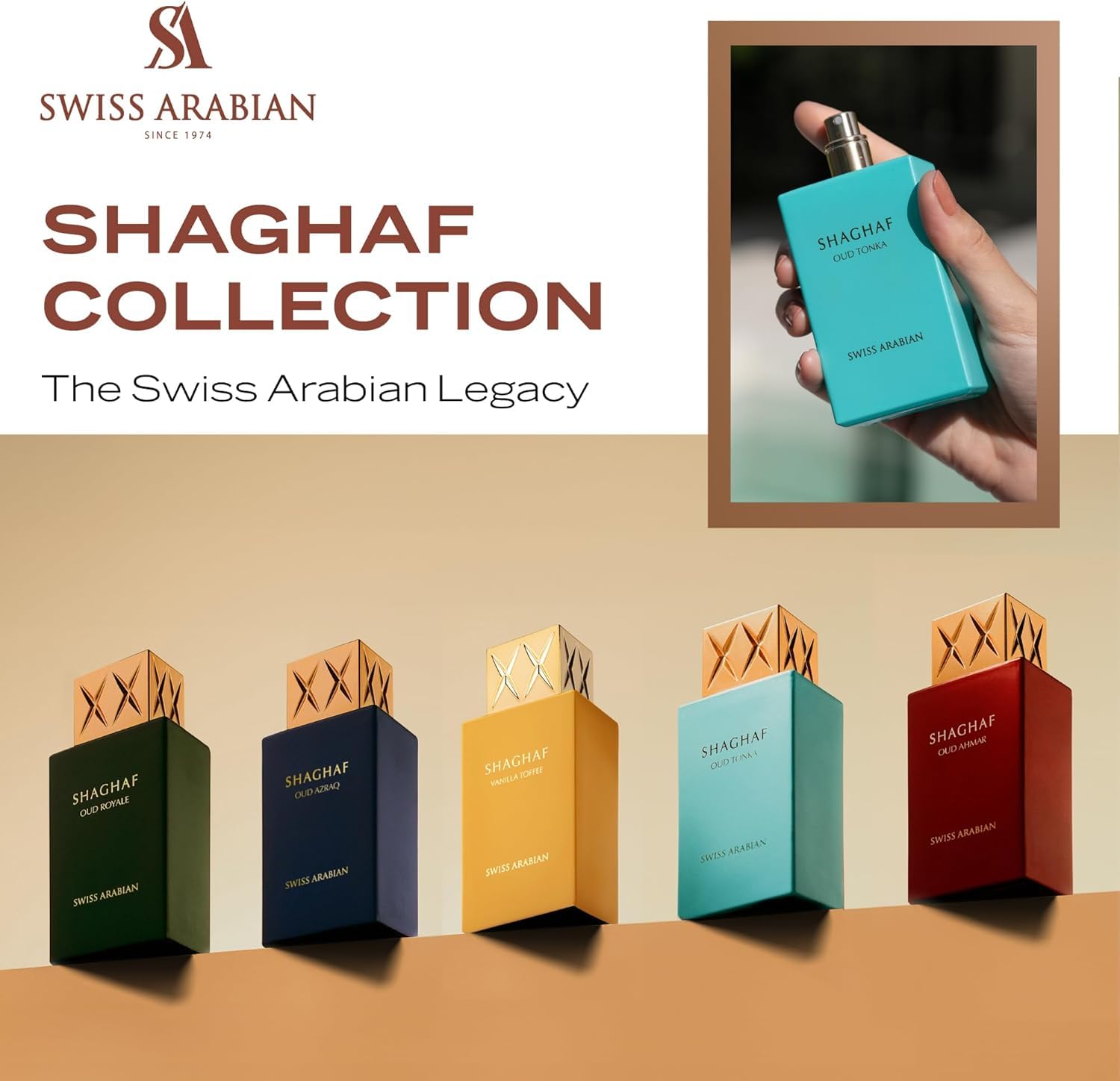 Swiss Arabian Shaghaf Oud Tonka warm-tones evoke cozy evenings and versatile daytime wear.