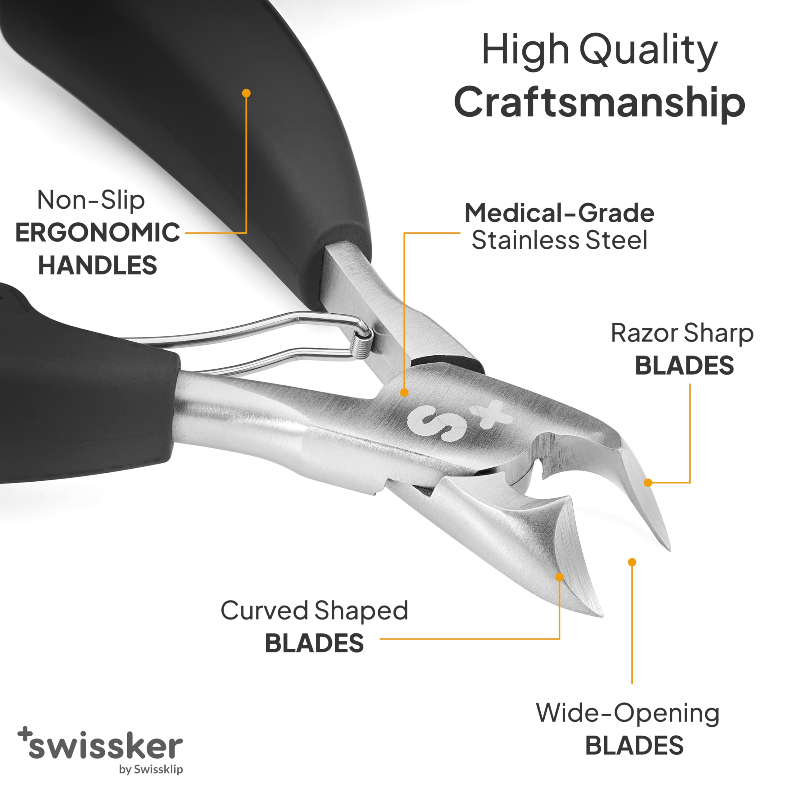 Swissker toenail clippers blade close-up with sharp stainless steel edge