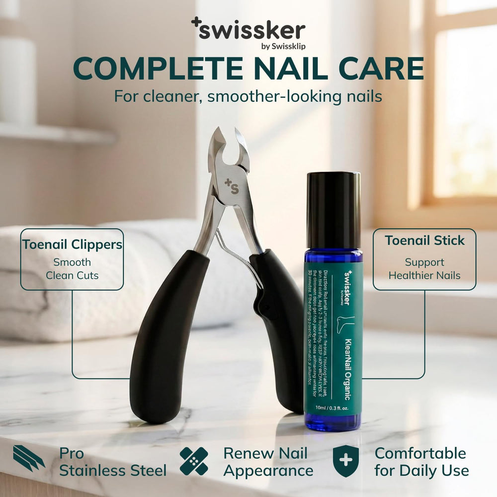 Product on shelf emphasizing convenient daily nail care option with Swissklip KlearNail