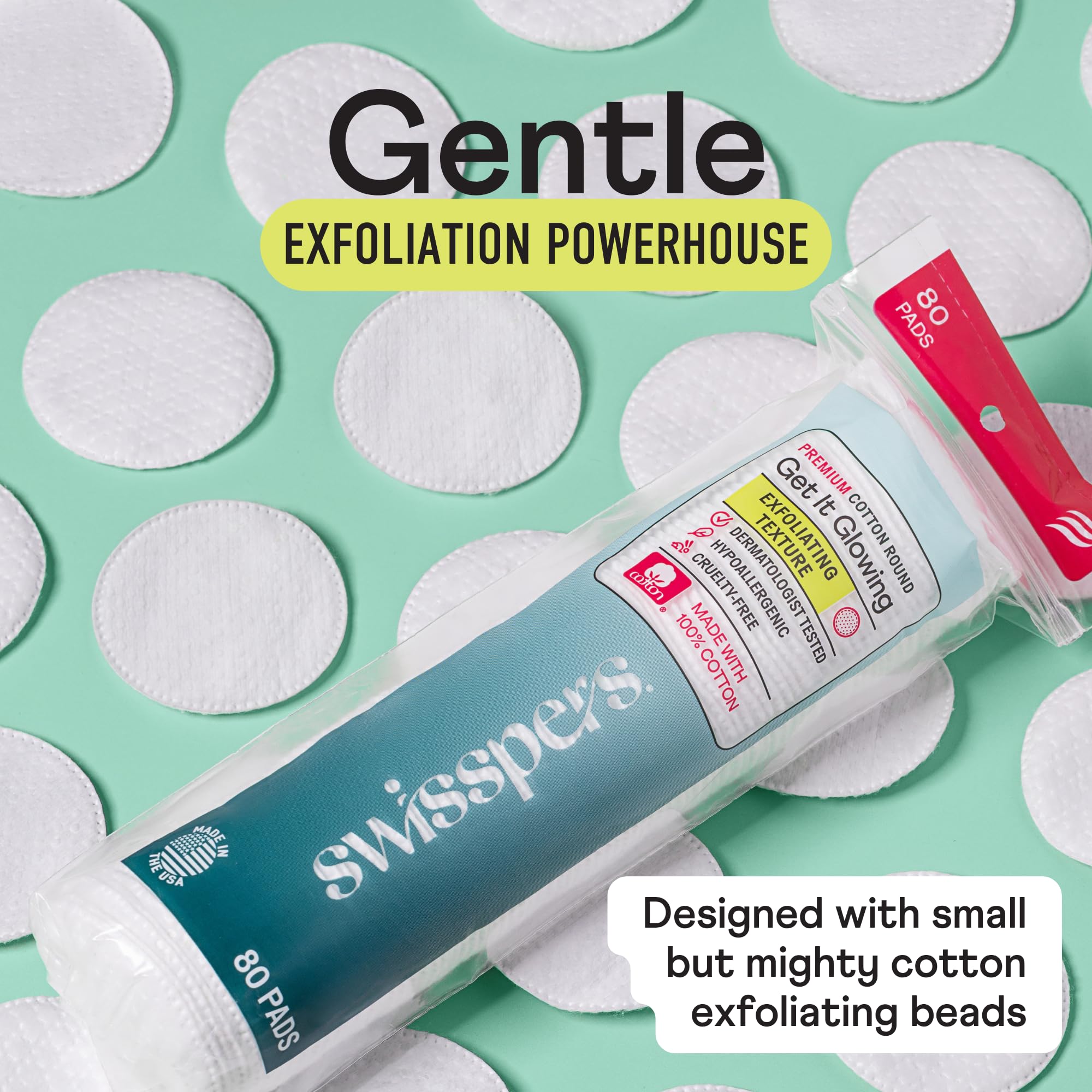 Raised texture surface on Swisspers rounds for gentle exfoliation