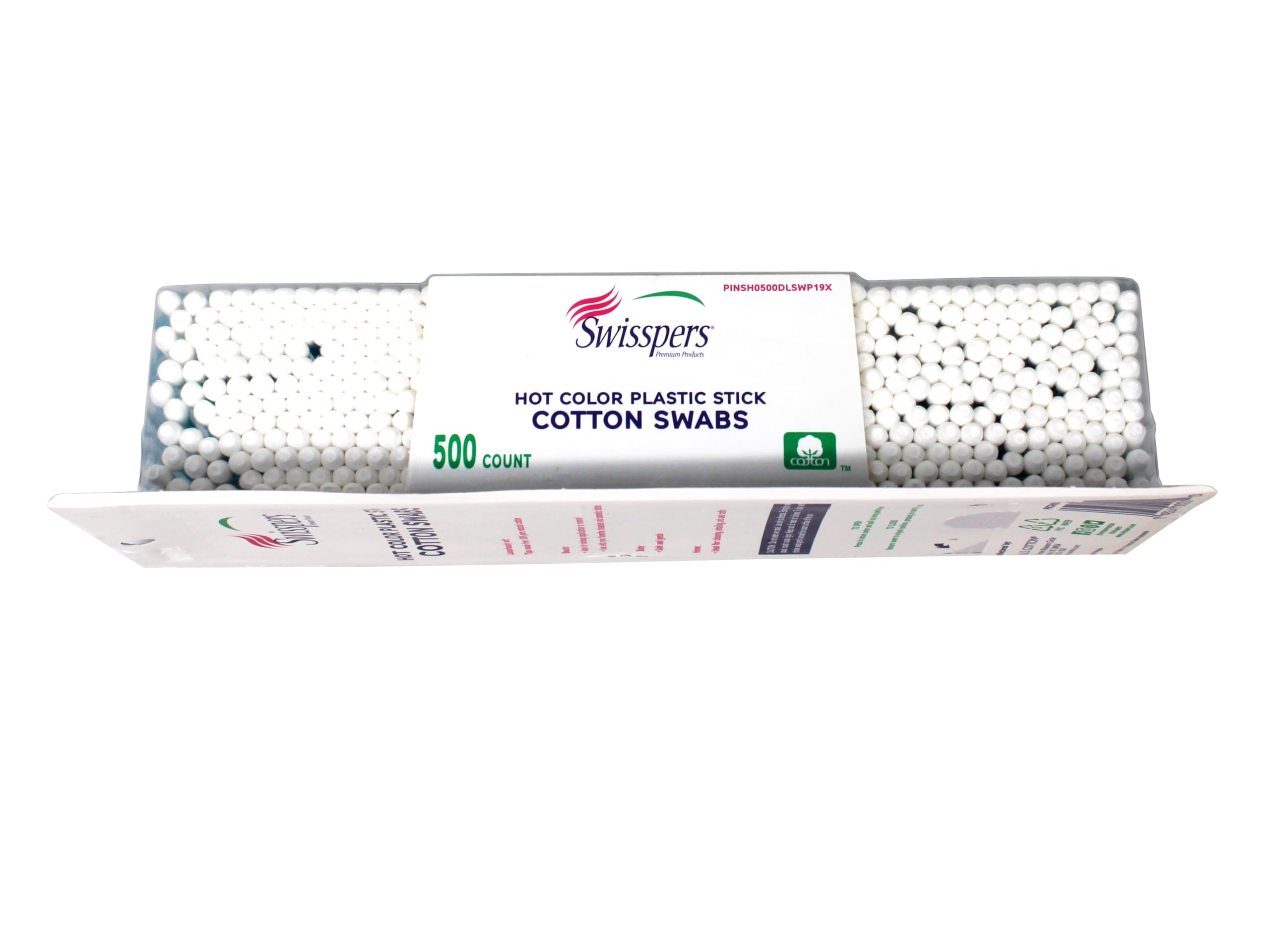 Durable 500-count supply keeps Swisspers swabs handy for daily routines.