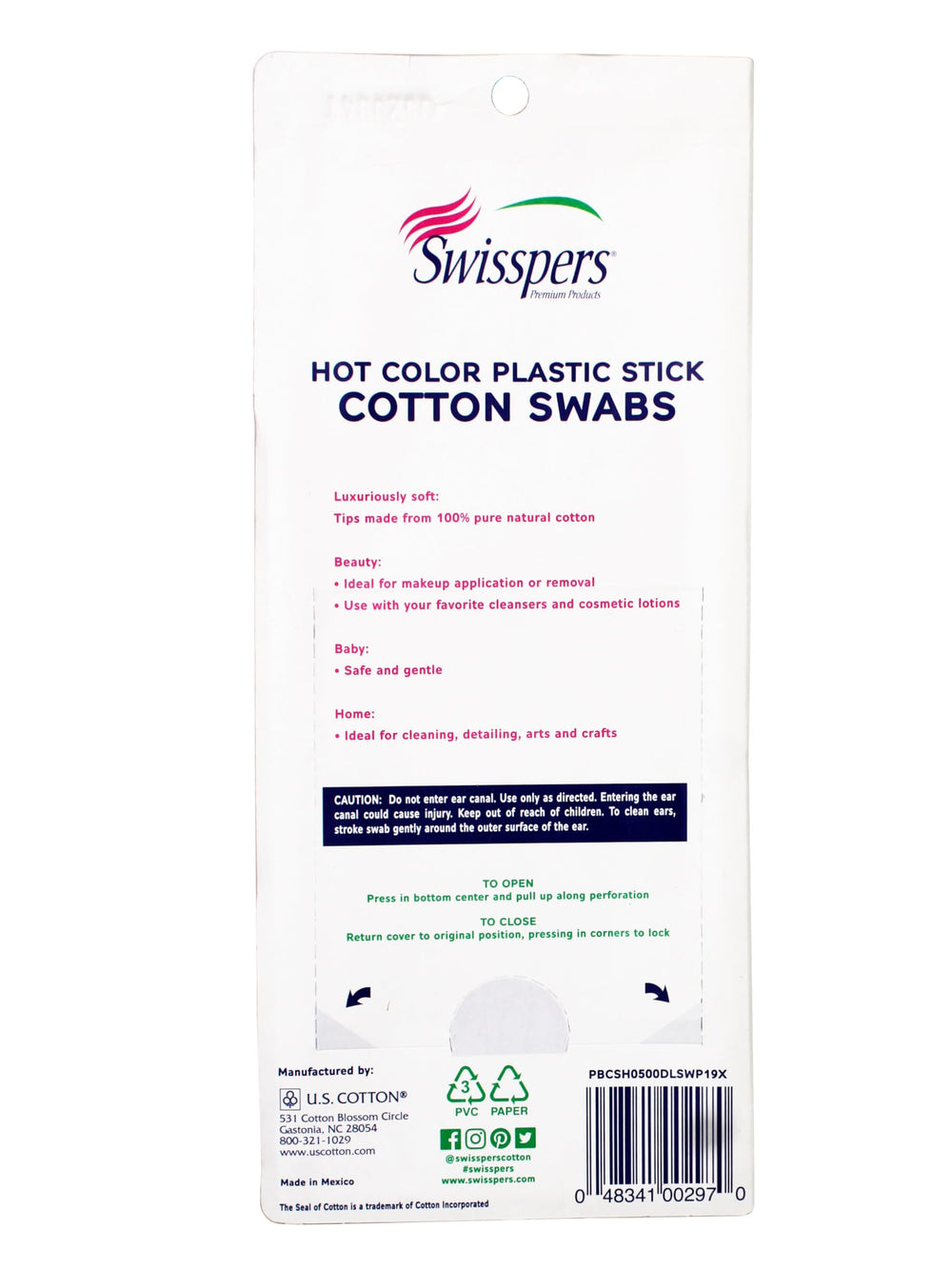 Swisspers Hot Colored Swab near eyes and lips for gentle cleaning.