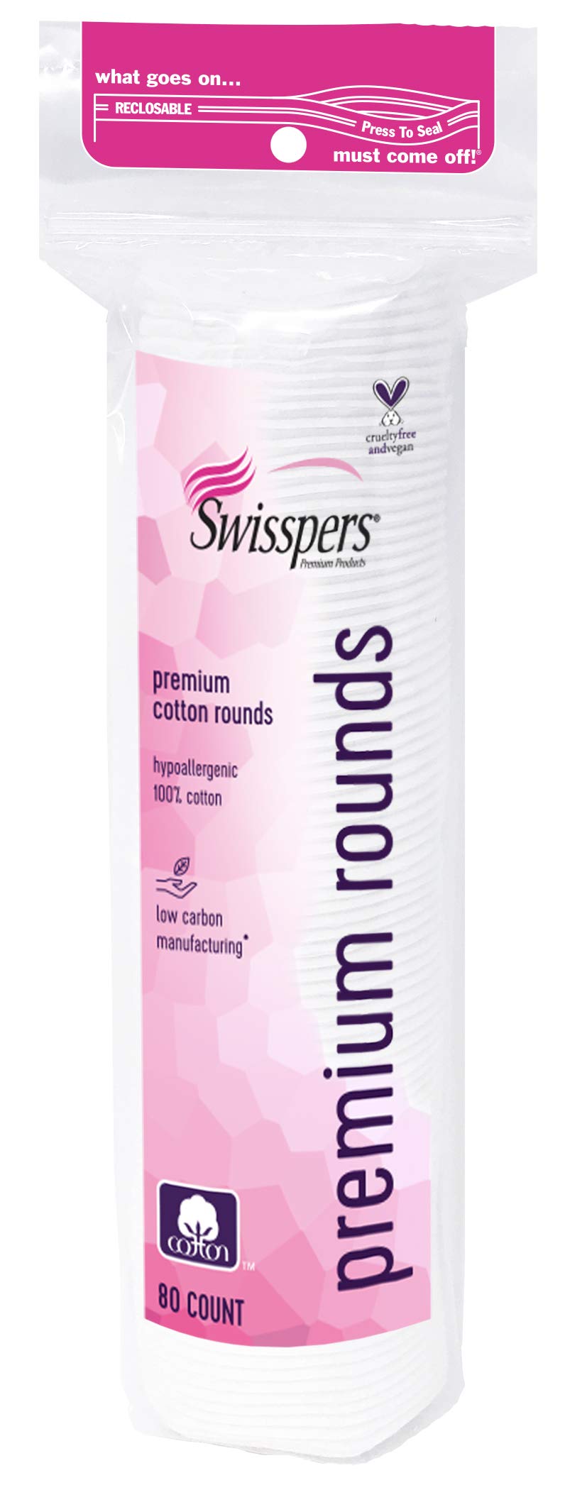 Swisspers 100% cotton hypoallergenic rounds for sensitive skin