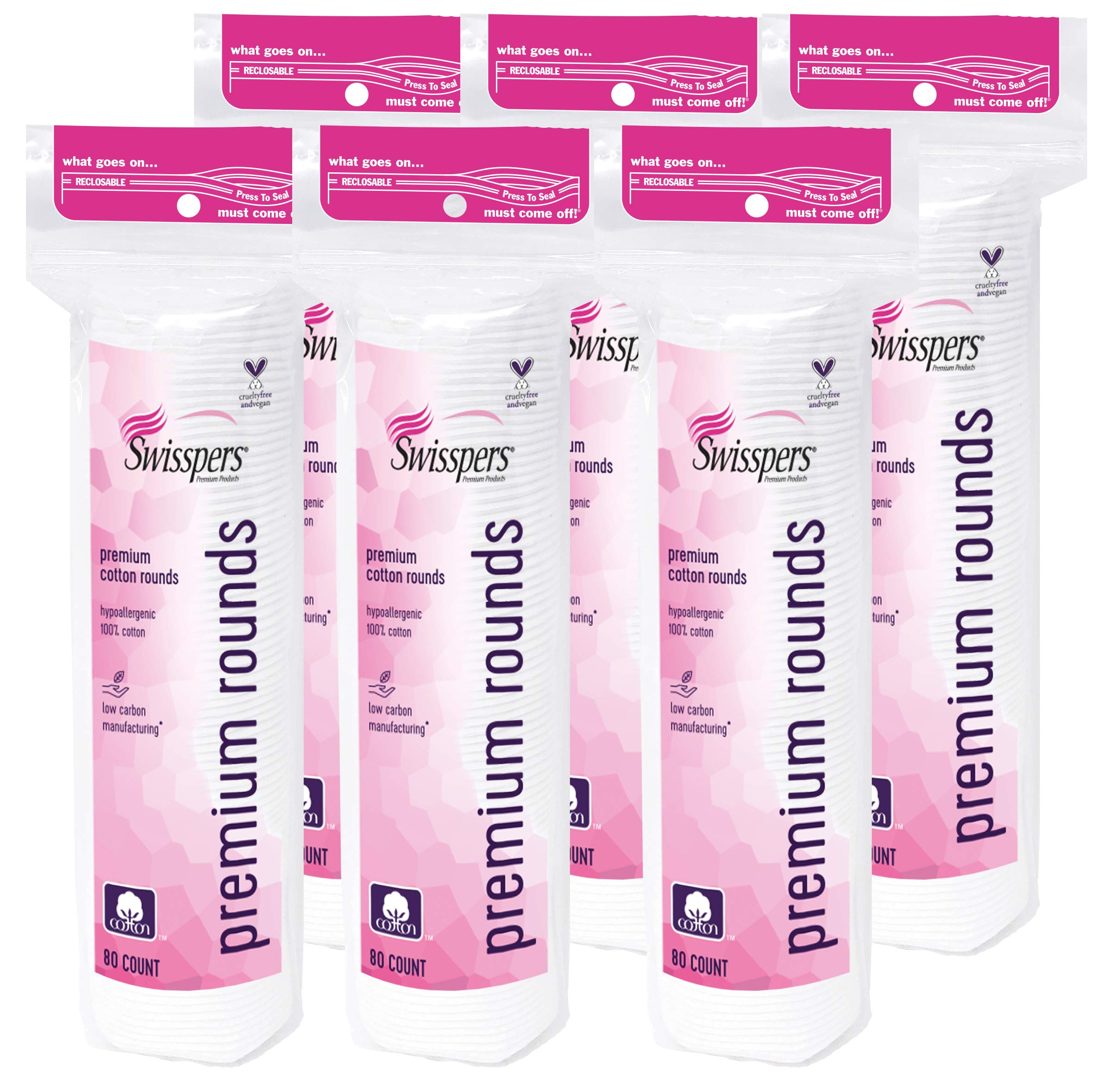 Swisspers Premium Cotton Rounds six pack for convenient skincare routine