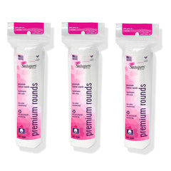 Swisspers Premium Cotton Rounds packaging close-up highlights eco-friendly packaging and clean convenience
