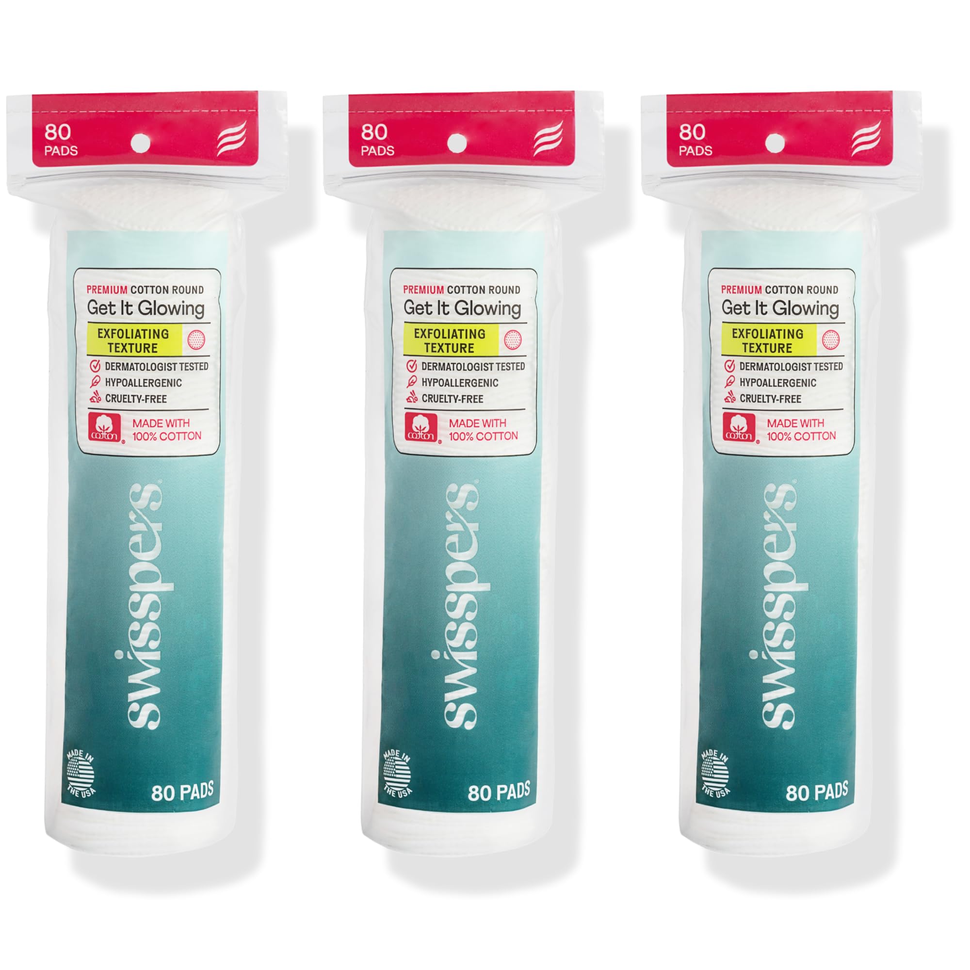 Swisspers premium exfoliating cotton rounds dual-sided design for gentle exfoliation and cleansing