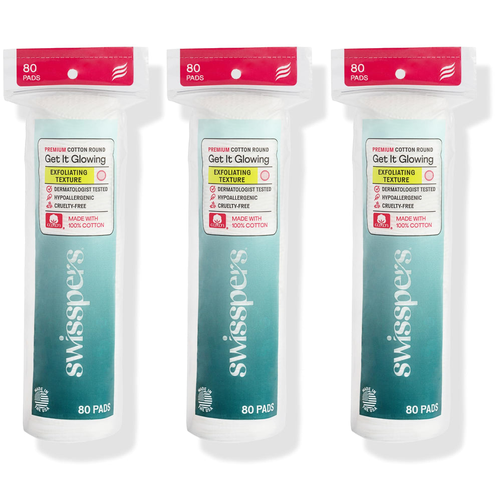 Swisspers premium exfoliating cotton rounds dual-sided design for gentle exfoliation and cleansing