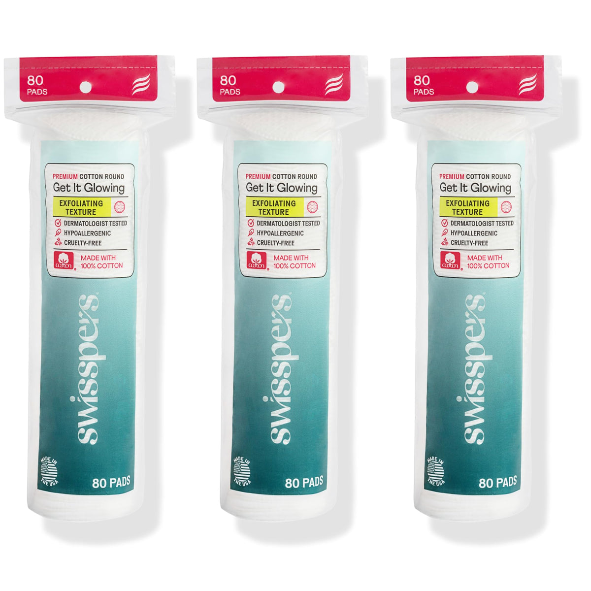 Swisspers premium exfoliating cotton rounds dual-sided design for gentle exfoliation and cleansing