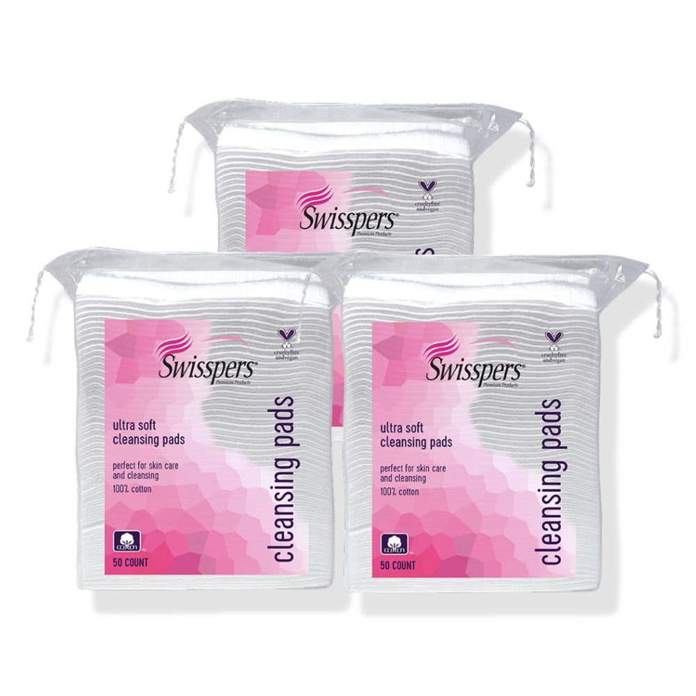 Swisspers premium facial cleansing pad, 100% cotton texture for gentle cleansing.