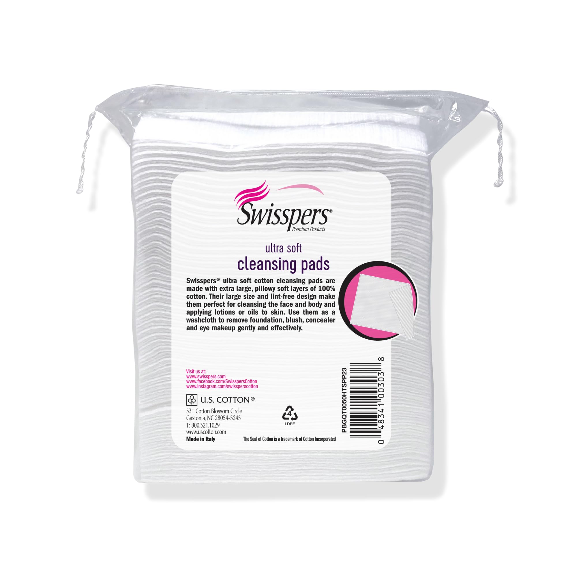 Swisspers pad on a vanity for skincare routine.