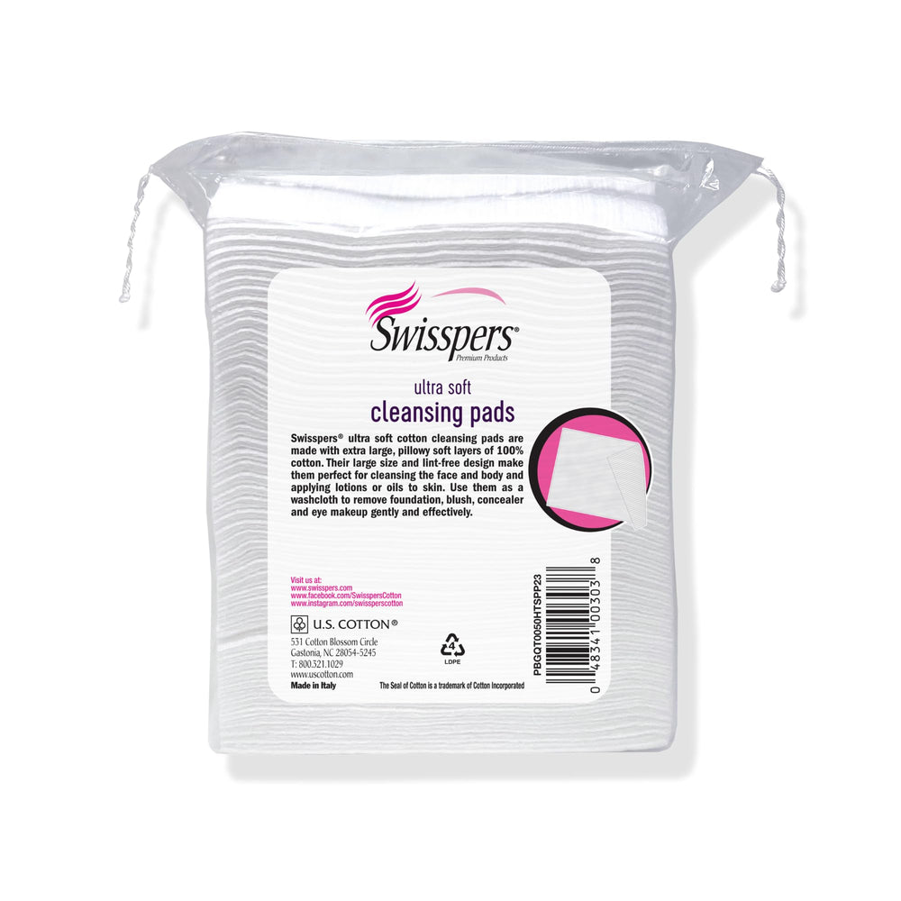 Swisspers pad on a vanity for skincare routine.