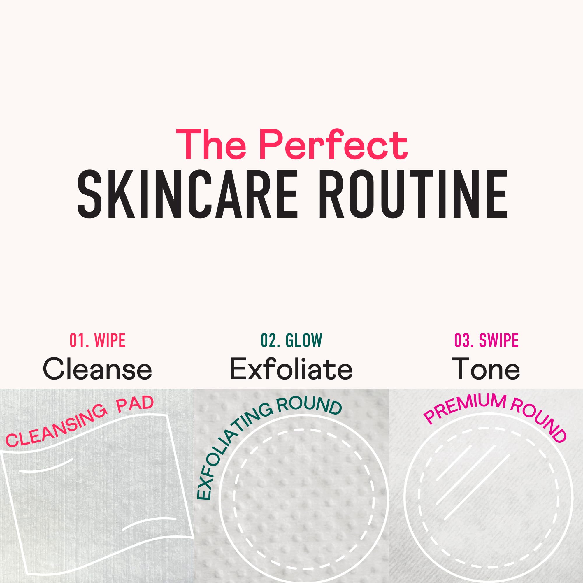 Swisspers 100% cotton pad highlights natural material for pure cleansing.