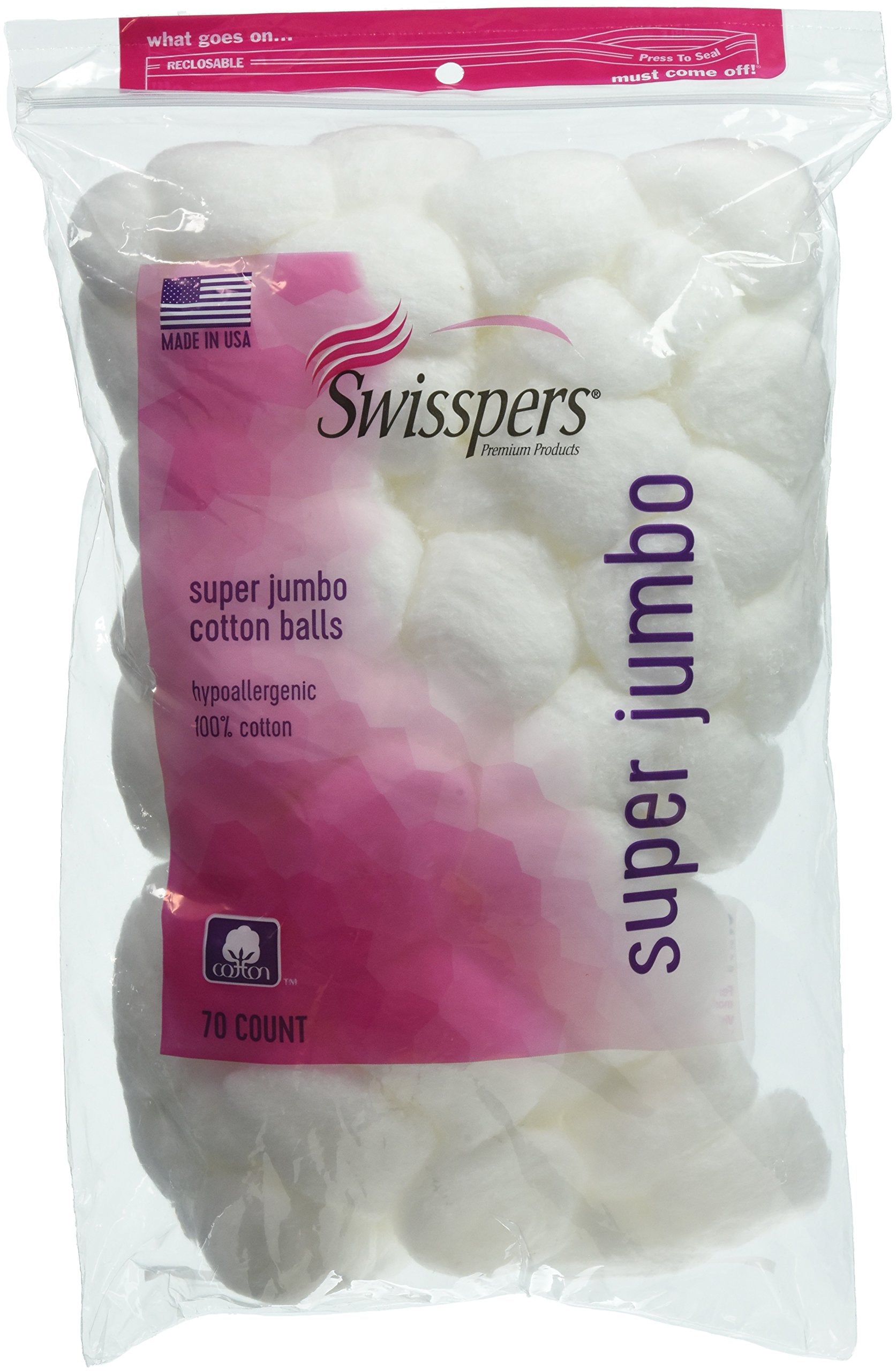 Swisspers Super Jumbo Cotton Balls: extra-large, ultra-soft for gentle makeup removal.