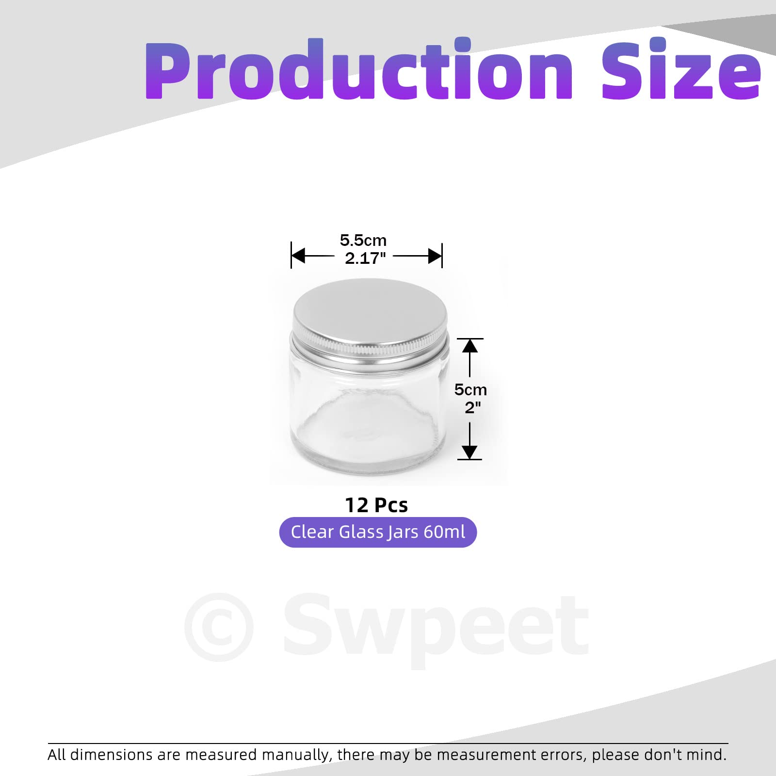 Swpeet 2 oz glass jar with silver lid—clear view for lotions