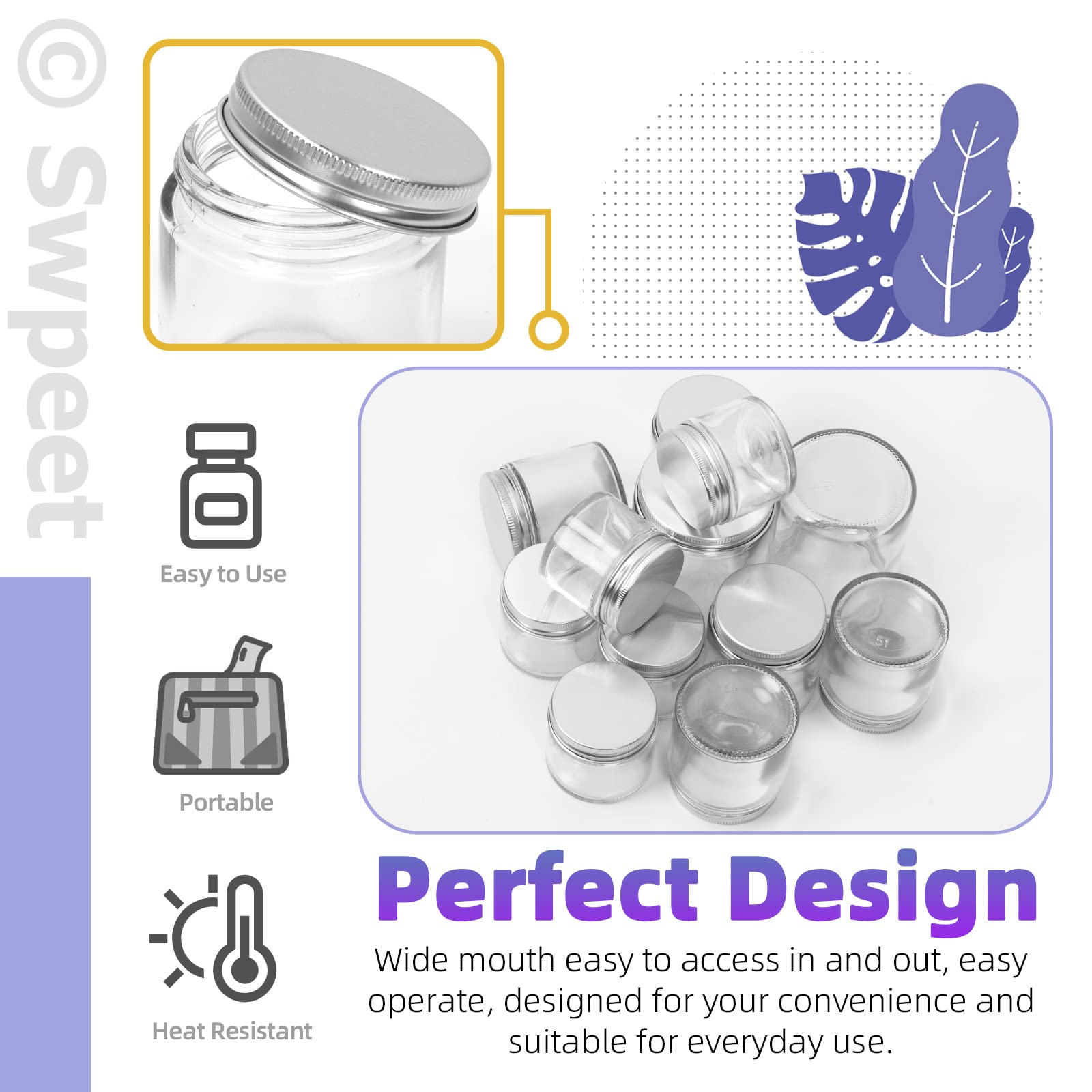 Swpeet 2 oz glass jar with silver lid—neat storage in a bag