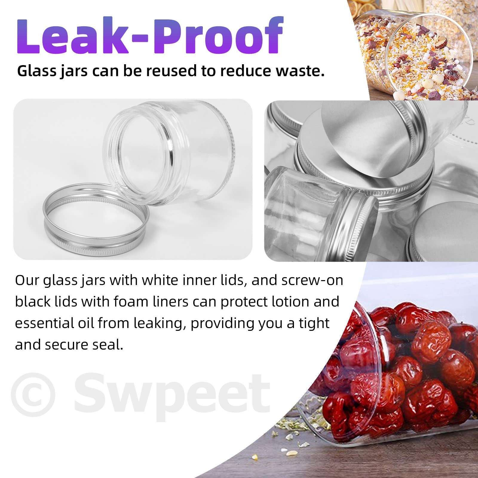 Swpeet 2 oz glass jar with silver lid—ideal for herbs and creams