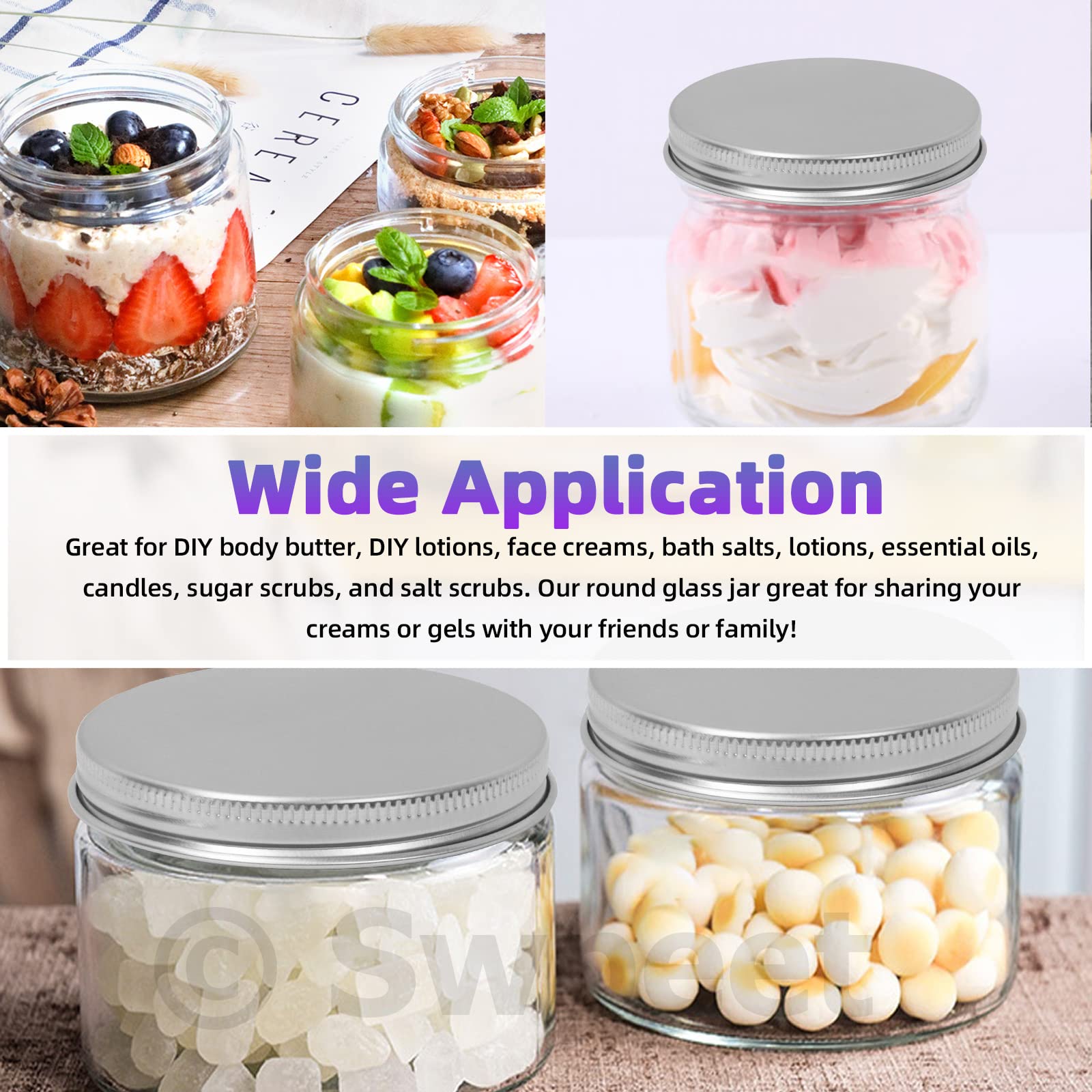 Swpeet 2 oz glass jar with silver lid—skincare product storage