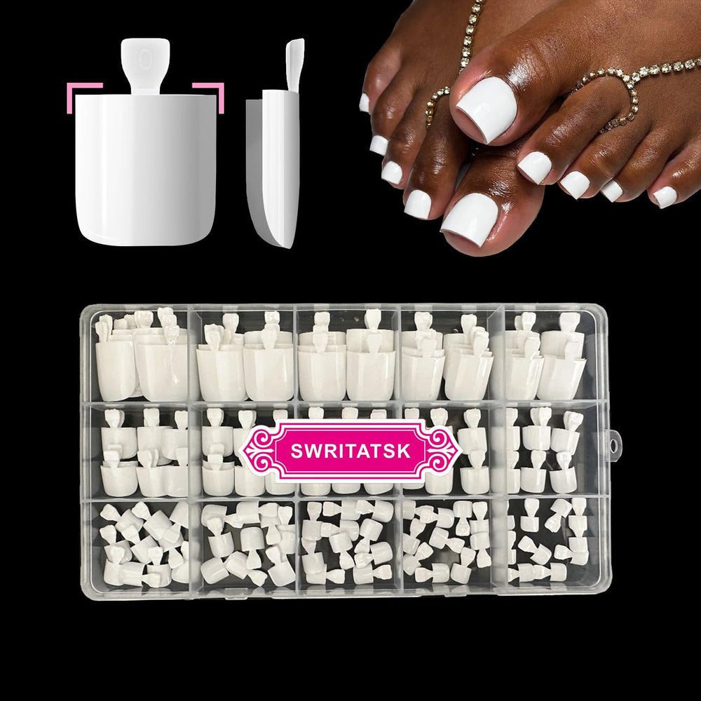 SWRITATSK Uñas blancas para dedos de pie con 150 puntas, ideal para una pedicura casera rápida