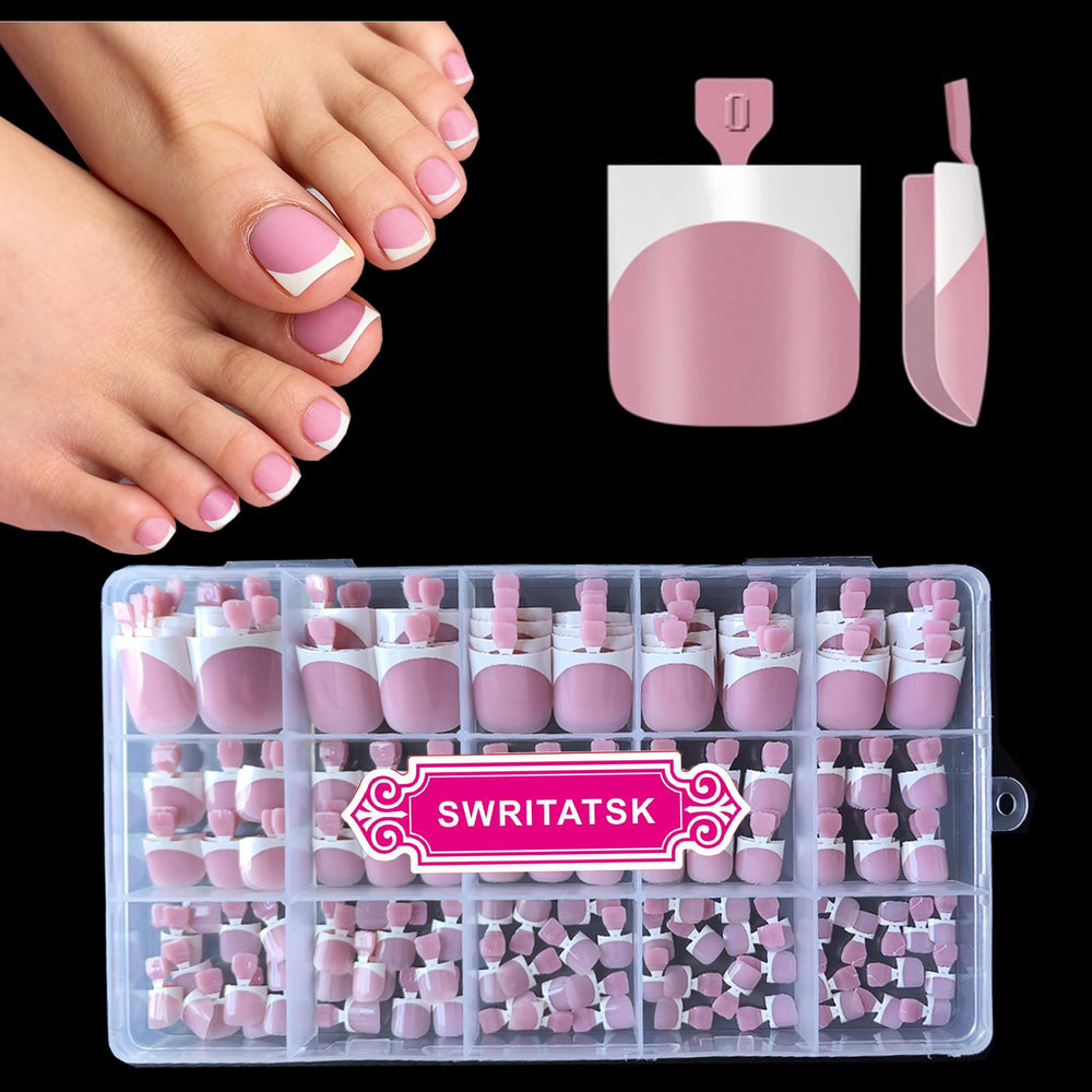 SWRITATSK únas francesas para dedo pie en forma cuadrada, ideales para pedicure en casa.
