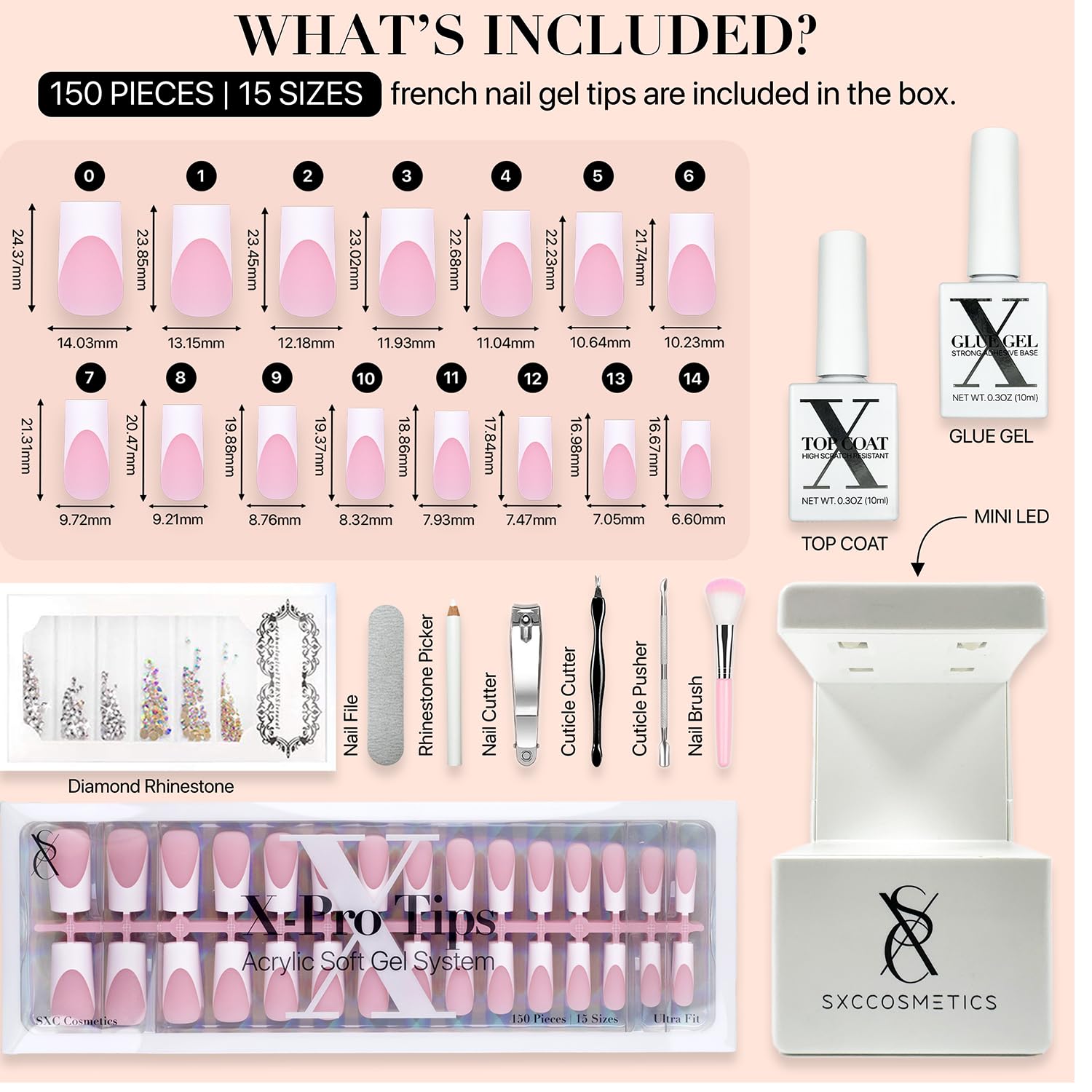 SXC Cosmetics pink French Tip nails closeup reveals precise tips and smooth finish