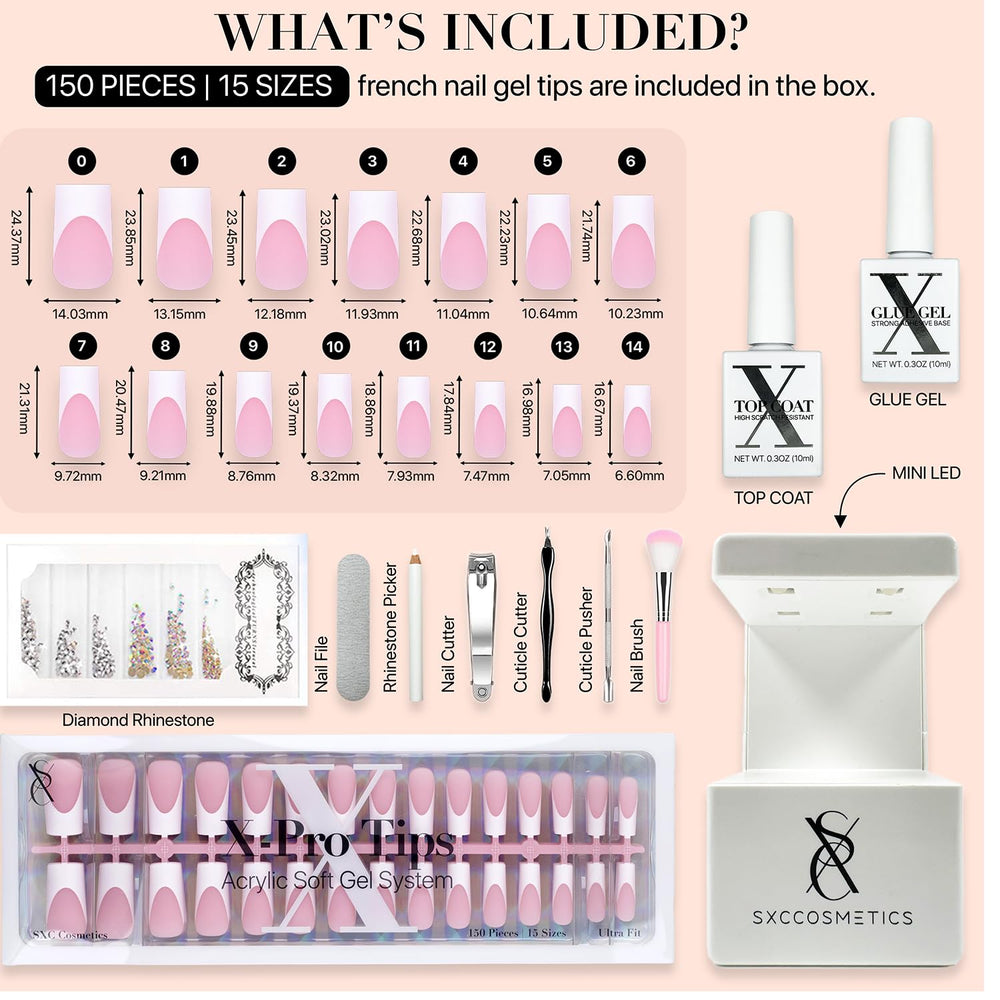 SXC Cosmetics pink French Tip nails closeup reveals precise tips and smooth finish
