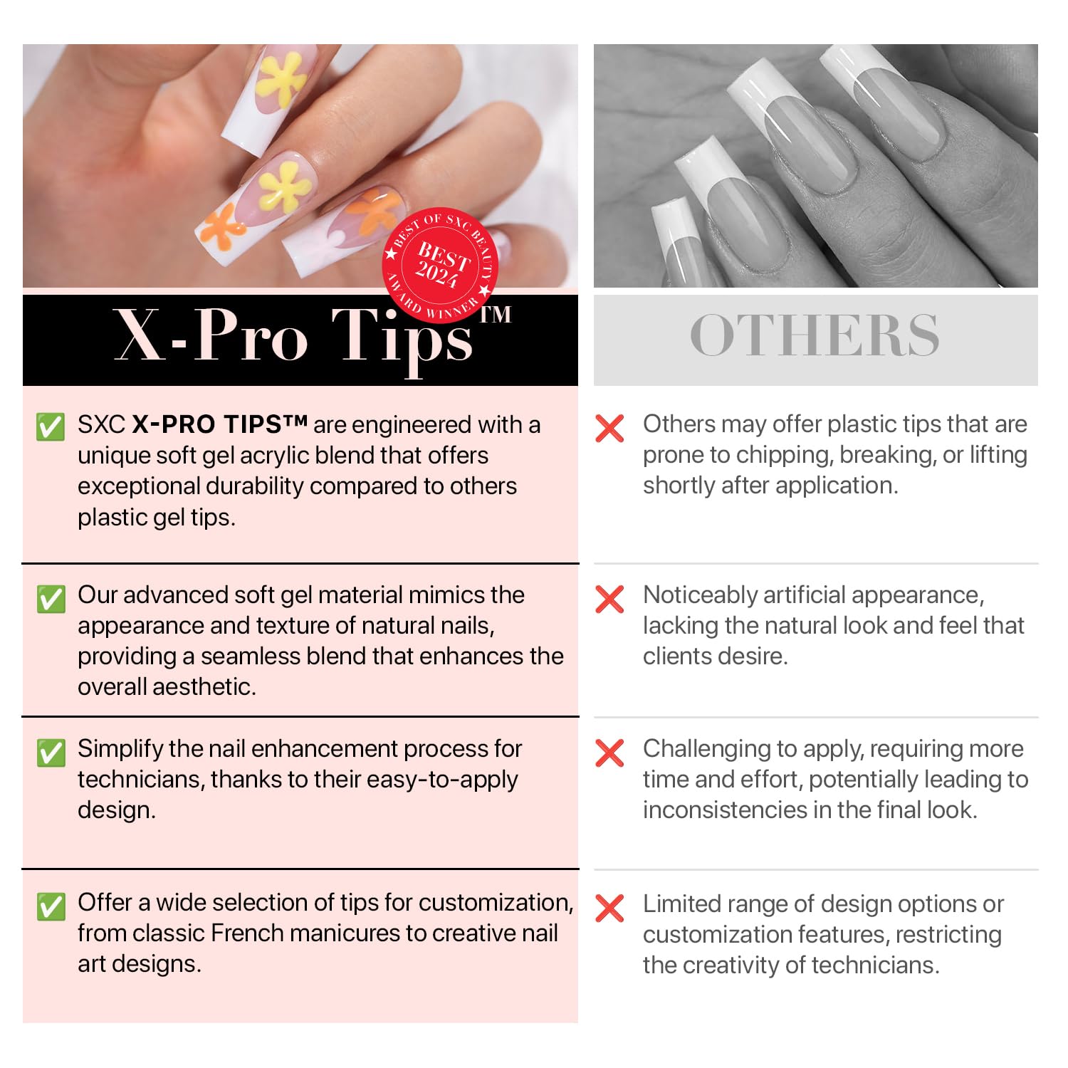 SXC Cosmetics pink French Tip nails durable finish for everyday wear