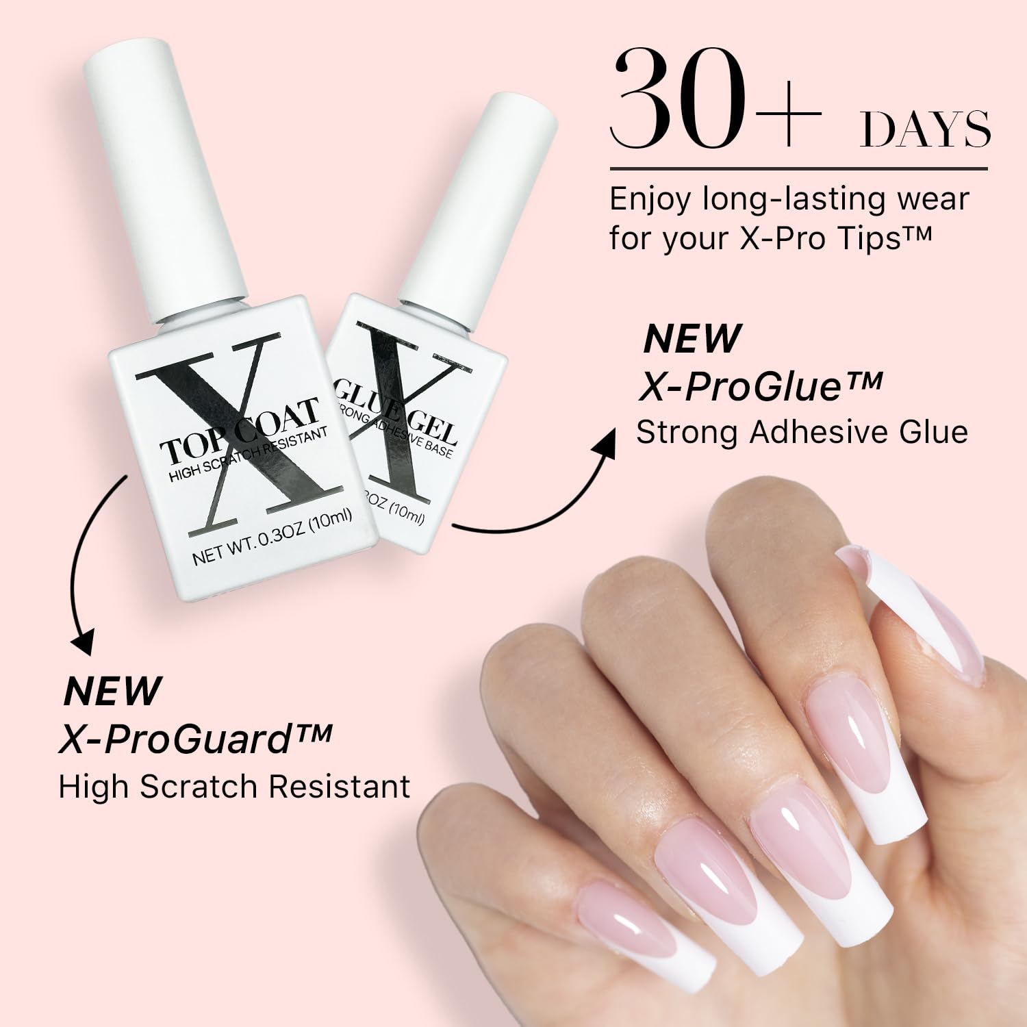 Uñas francesas acrílicas con SXC: acabado cristalino y brillo duradero