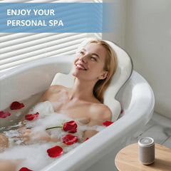 SXIIRO bath pillow close-up showing strong suction cups gripping smooth tub surface