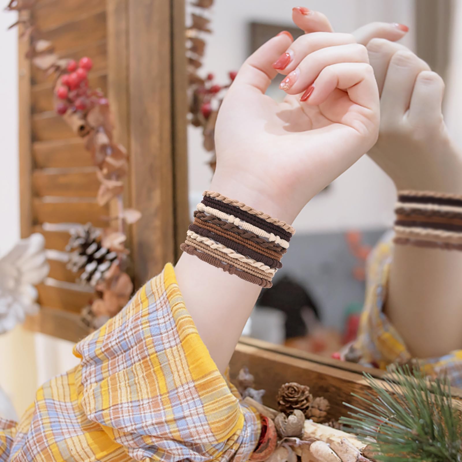 SYGY hair tie worn on wrist as stylish lightweight bracelet