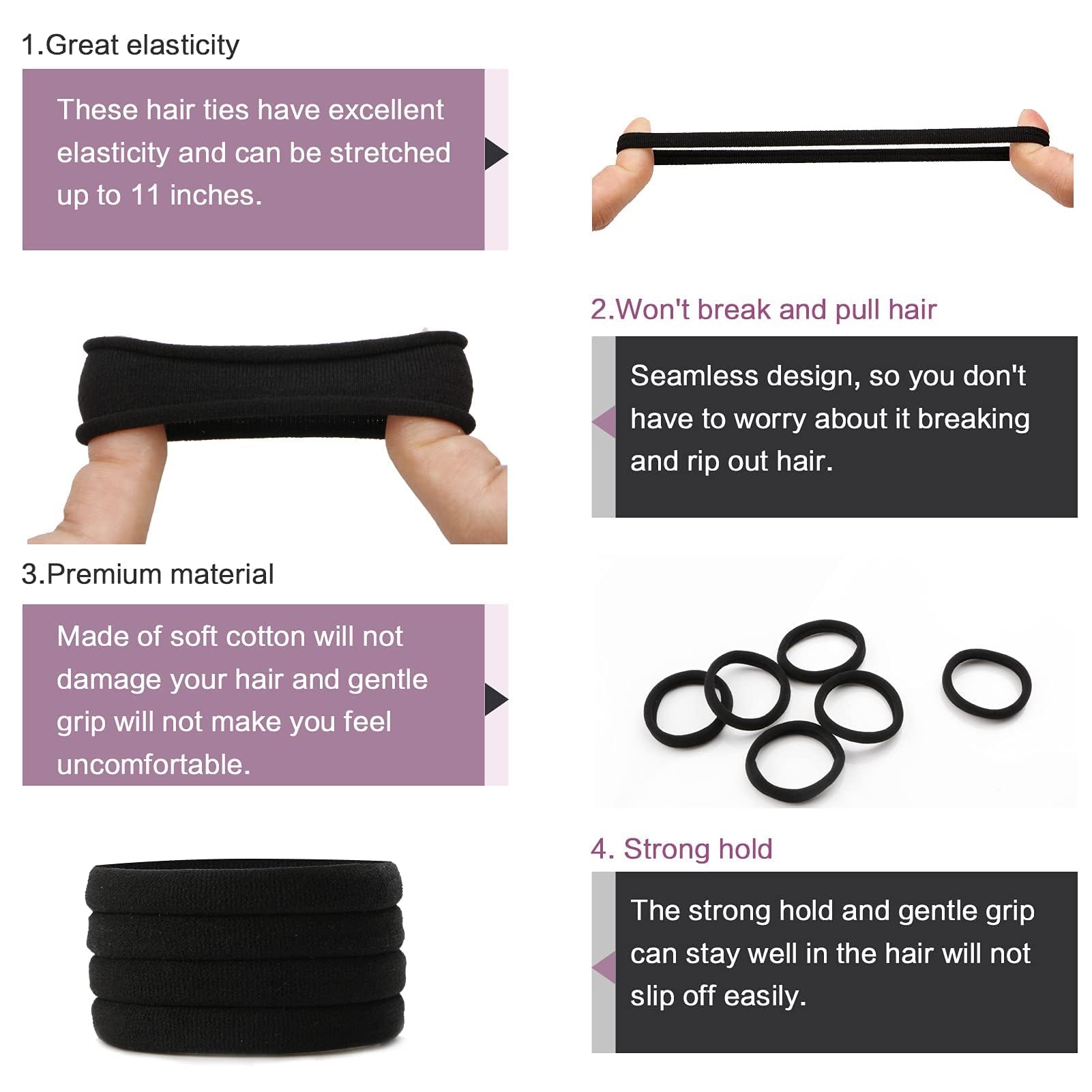 SYGY hair ties stretched to demonstrate strong hold for various hair types.