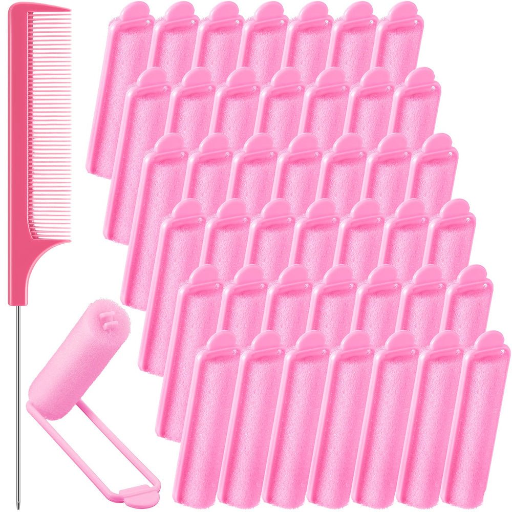 Syhood 43-pcs foam sponge hair rollers in pink packaging for gentle overnight curls