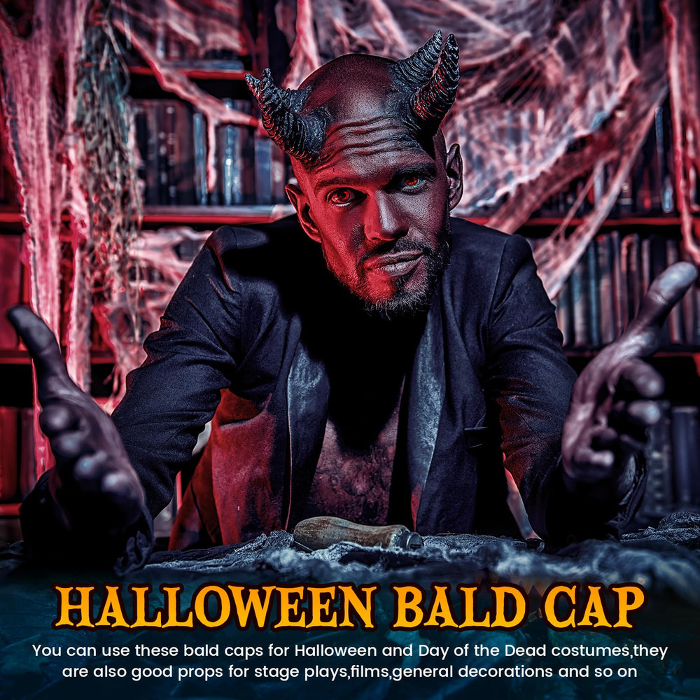 Syhood dark brown bald cap close up showing natural skin tone