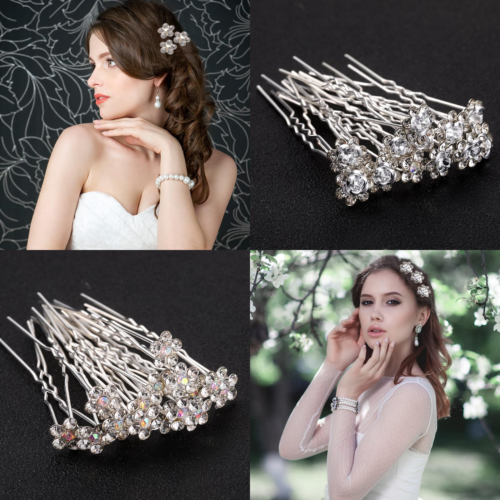 Syhood flower-design hair pin adds romantic detail to wedding looks