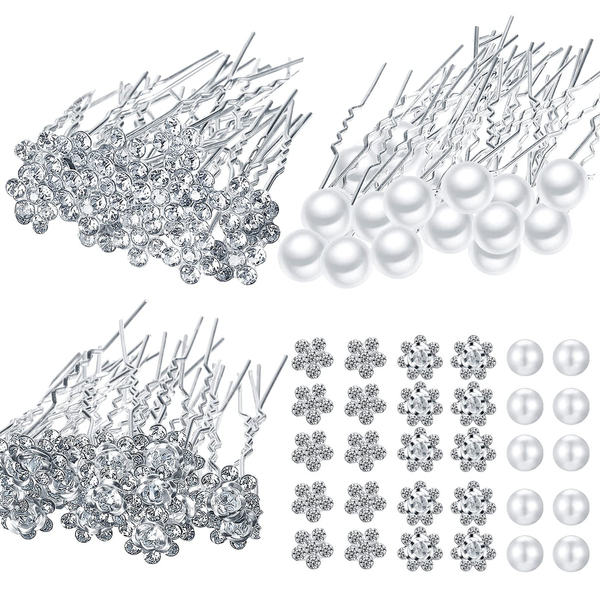 Syhood bridal hair pin with silver rhinestone flower adds subtle sparkle for weddings