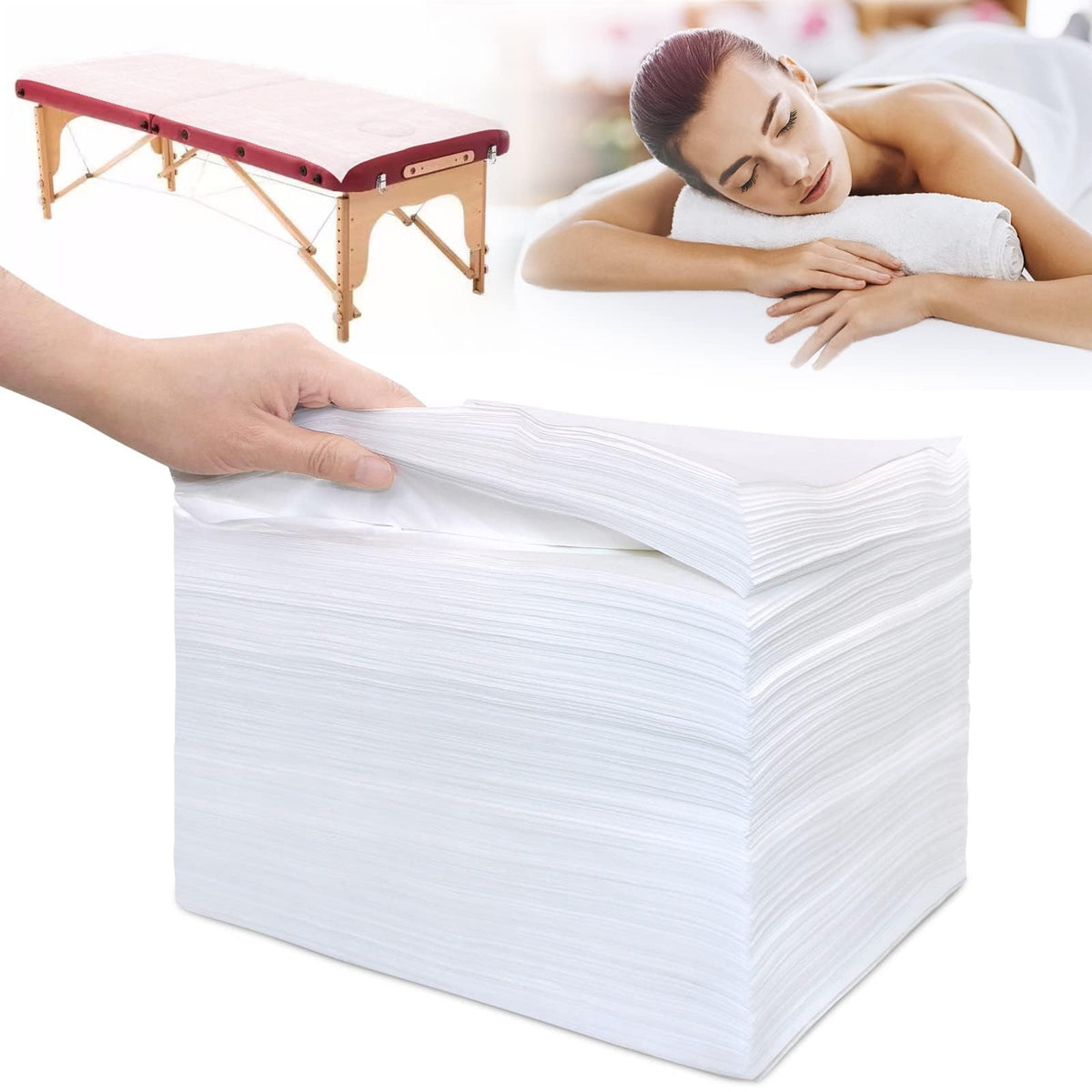 SZHZTEL disposable massage table sheets 31.5x71 inches for hygienic spa sessions.
