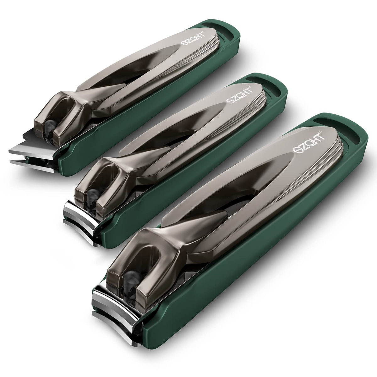 SZQHT nail clippers set front view with ergonomic handles for precise trimming