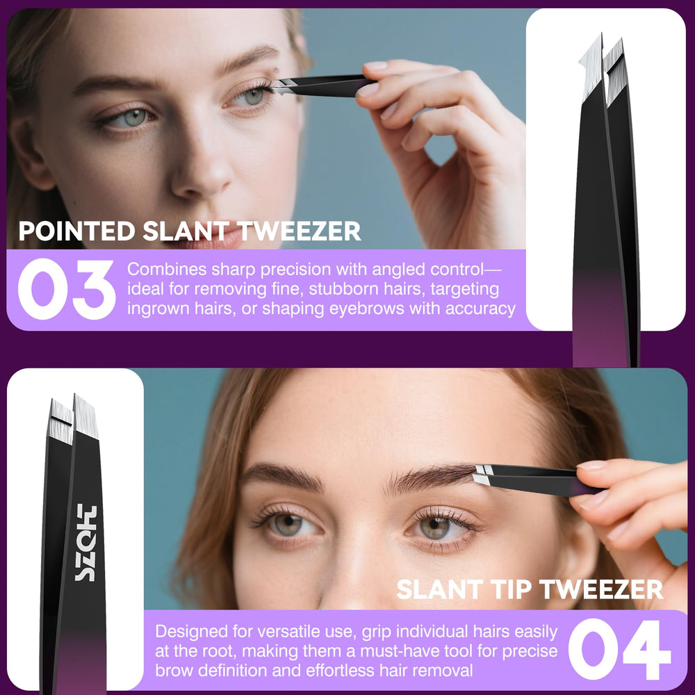 SZQHT angled-tip tweezers enable versatile grooming and lash prep