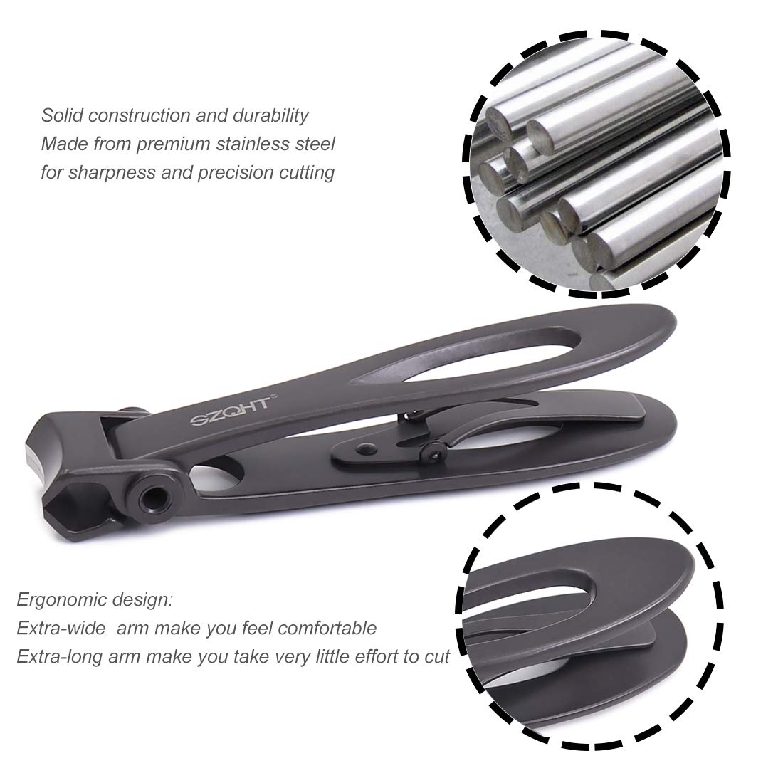 SZQHT Toenail clippers for thick nails in gray for safe home trimming.