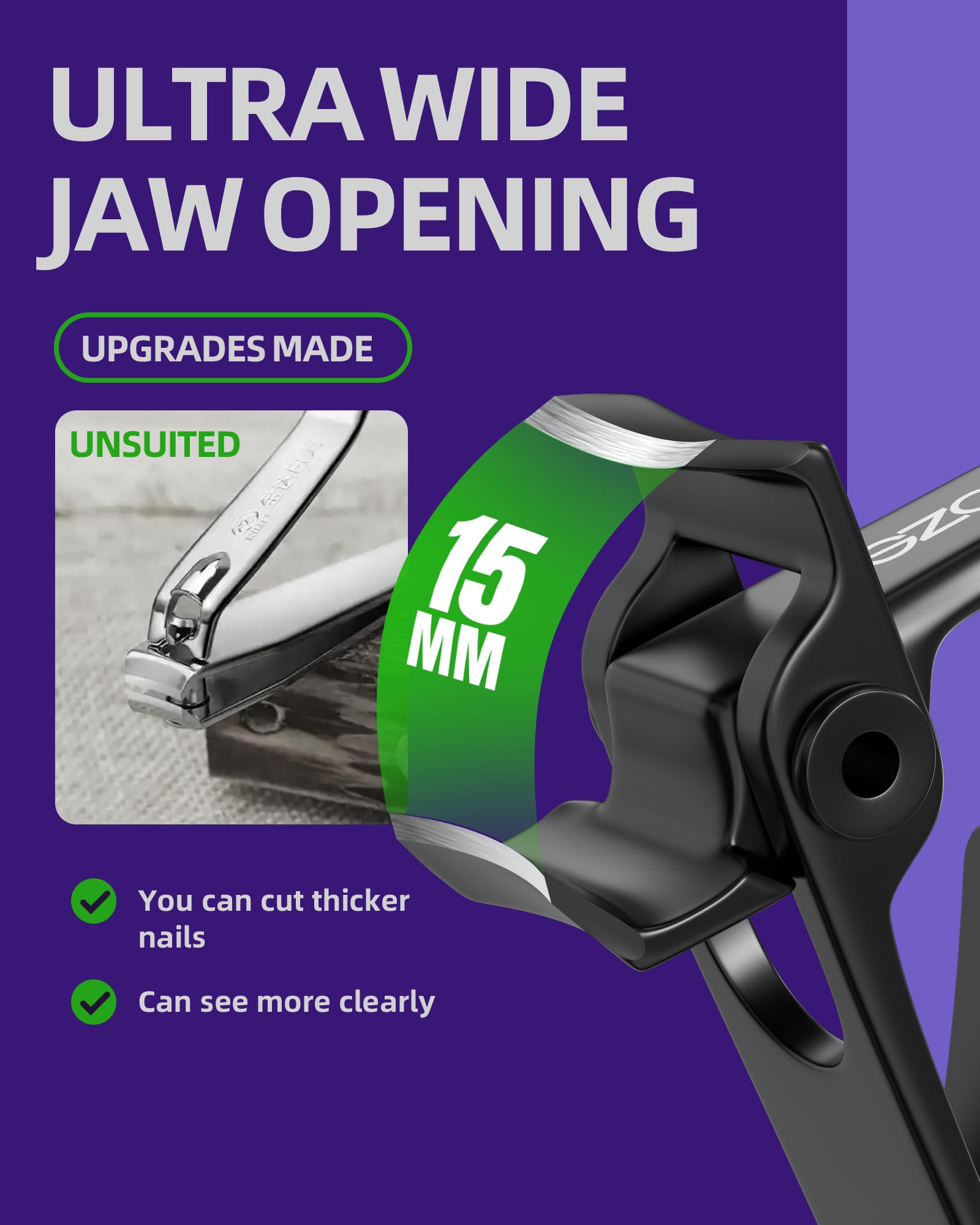 SZQHT toenail clippers with 15mm jaw for thick nails