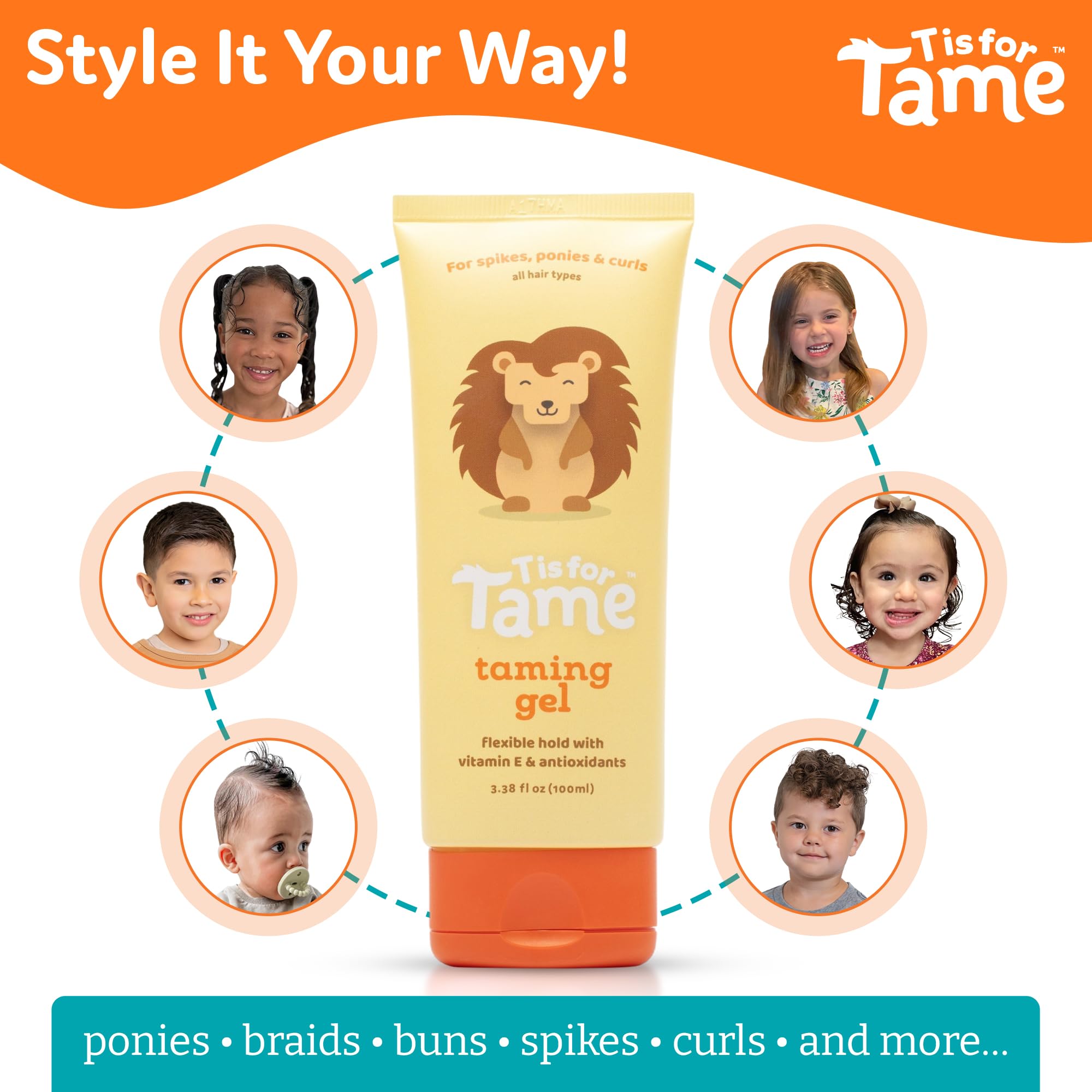 T is for Tame: aplicación fácil sin residuos pegajosos en el cabello.