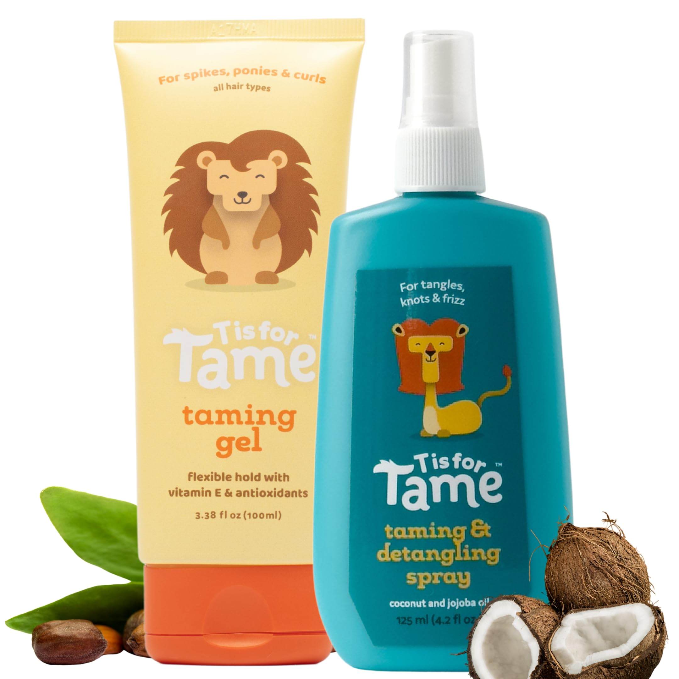 T is for Tame detangling spray application eases knots for kids