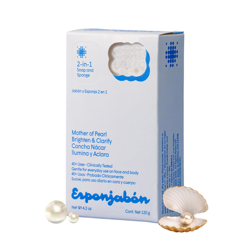 T.TAIO Mother of Pearl Esponjabon sponge suitable for all skin types with gentle exfoliation.
