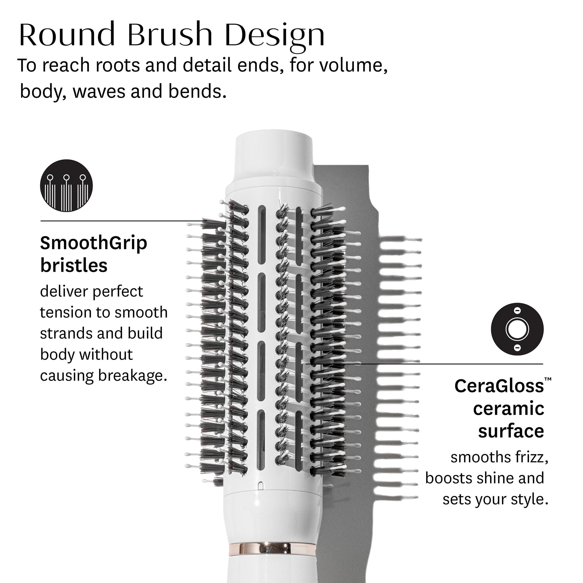 T3 AireBrush CeraGloss ceramic surface boosts shine and smooth styling.
